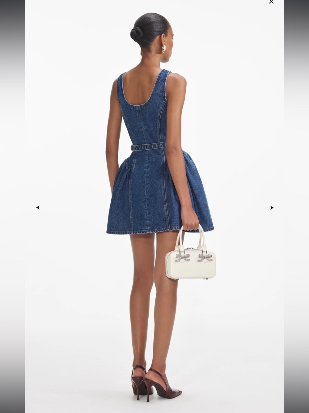 Self Portrait Flared Denim Button-Up Mini Dress with Ruffles - Picture 3 of 7